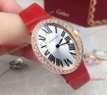 Fake Cartier Baignoire Gold Diamond Bezel Red Leather Strap 25mm Watch